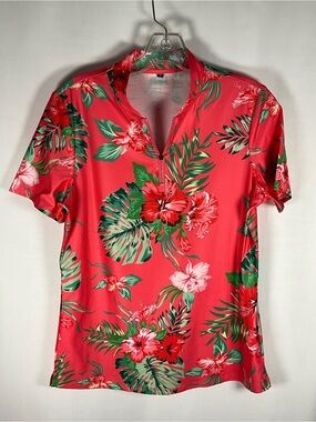 Soneven Shirt Size M Floral Zip-Front Short Sleeve Athletic Shirt